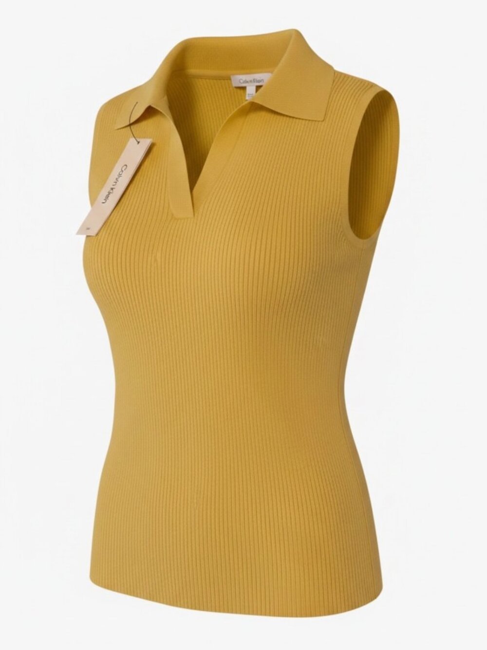 Calvin Klein Sleeveless Ribbed Polo Top Sweater